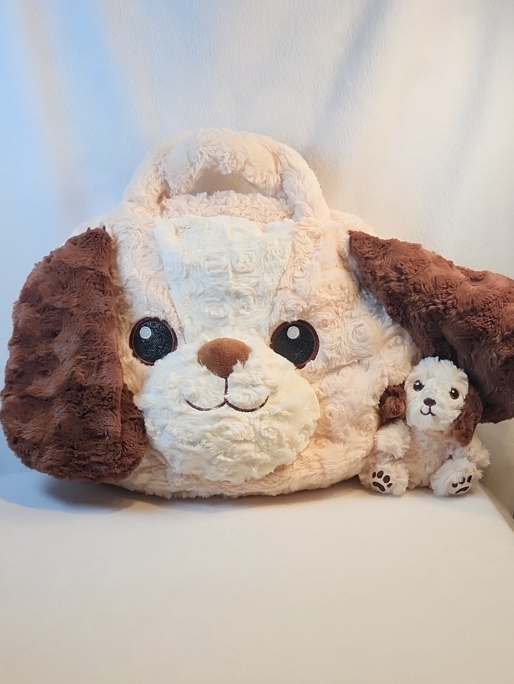 Plush 4-in-1 Dog Shoulder Bag for Kids in Beige & Brown Cute Floppy Ears Design